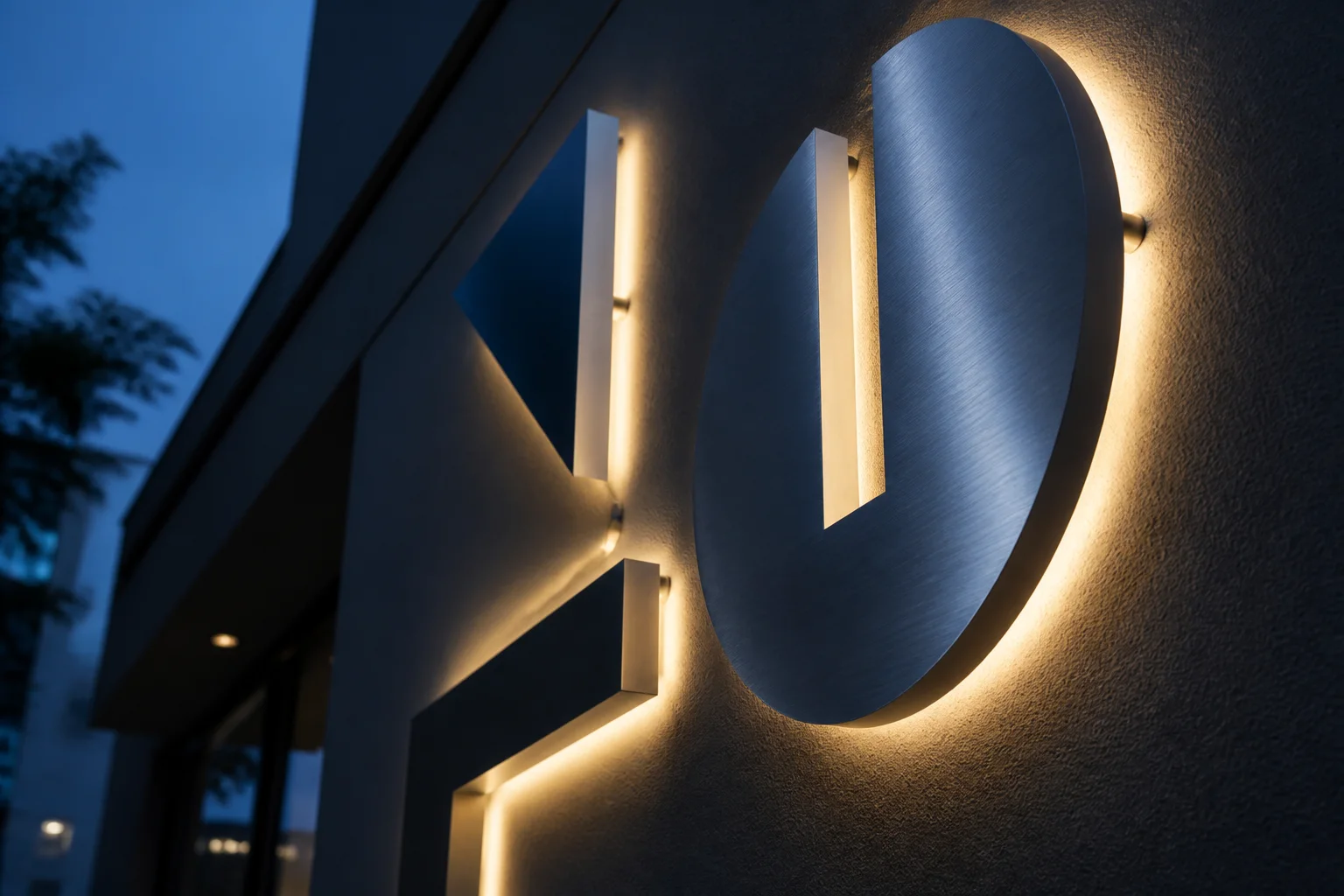 Editorial placeholder showing backlit metal and acrylic forms