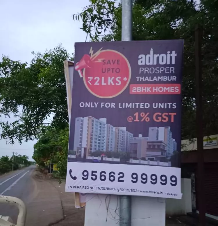 Pole-mounted real-estate media installed at Thalambur